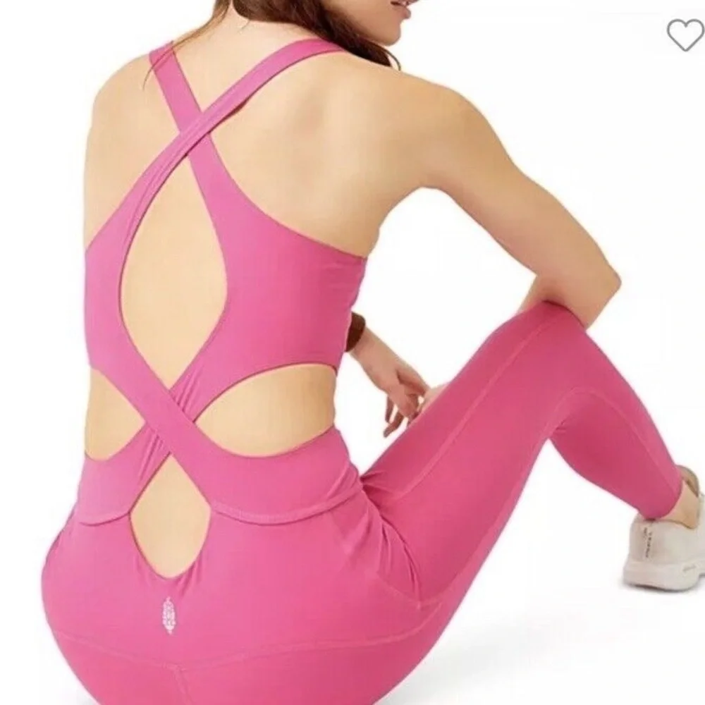 New! Free Movement x Free People Back It Up Jumpsuit Bright Pink 45451